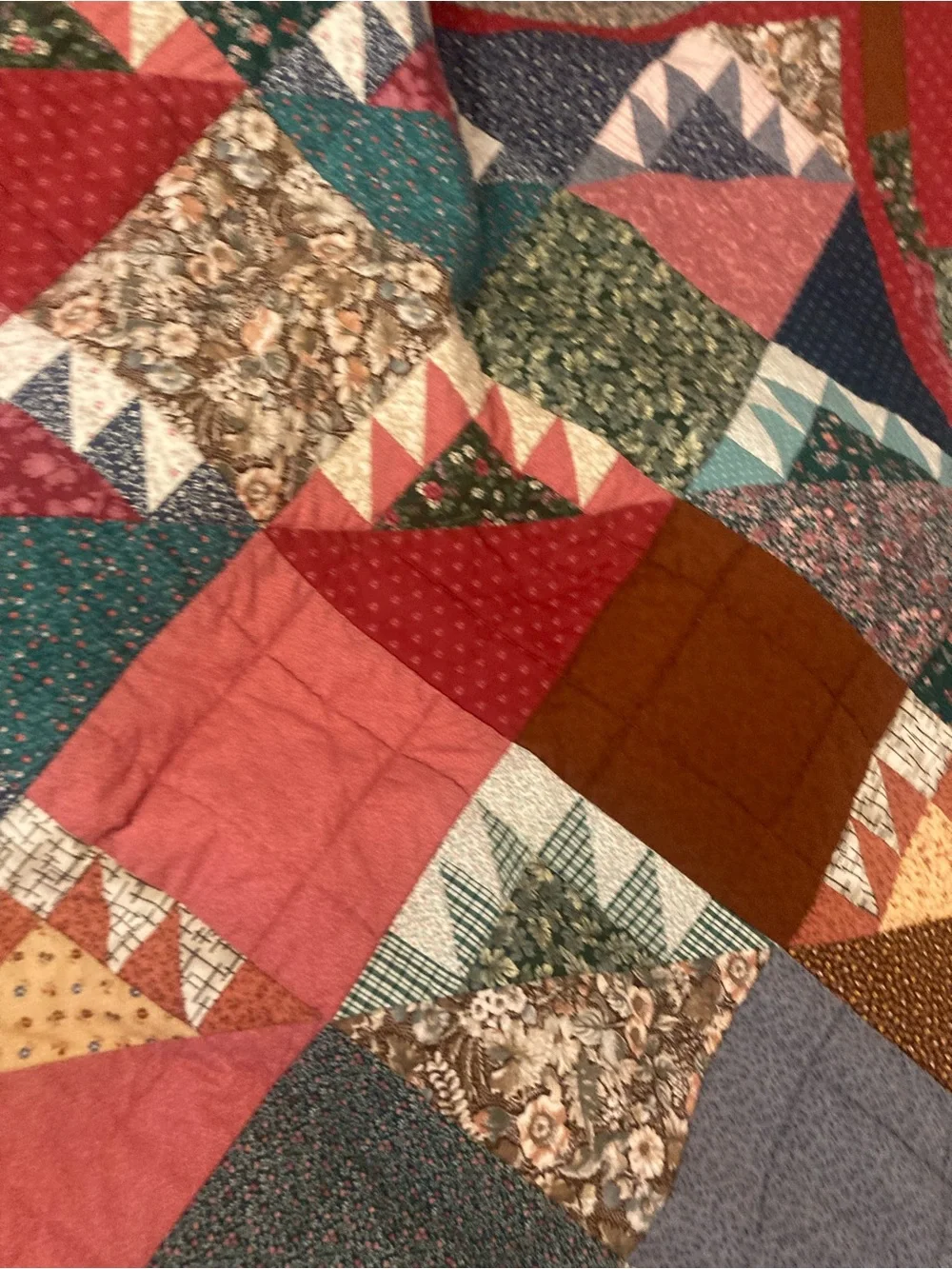 HANDMADE Multicolored Flower Basket Quilt/Wall Hanging 57x80